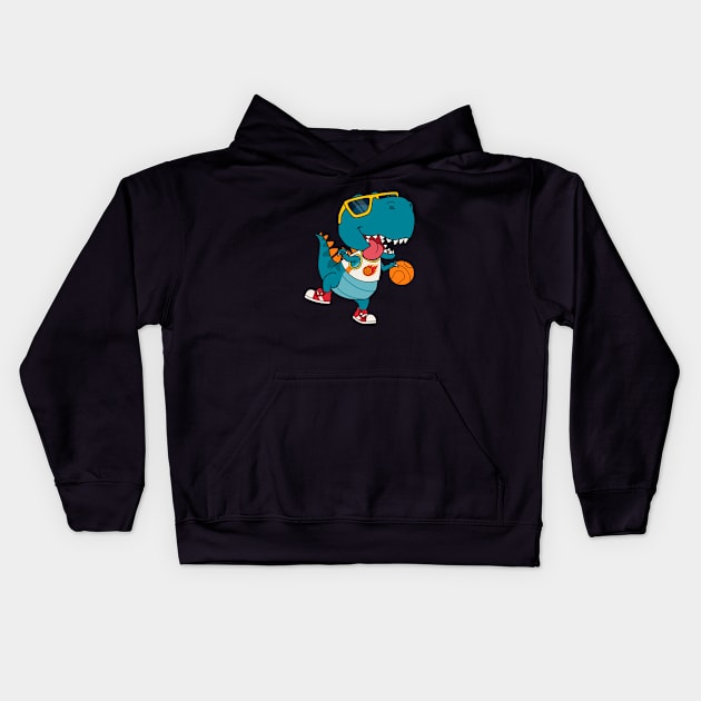 Dinosaur Playing Basketball Kids Hoodie by sufian